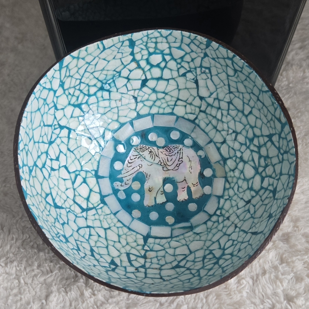 Turquoise Elephant Mosaic Bowl